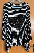 Samoon Shirt Gr.50/52 Glitzerherz, schwarz/weiß Streifen