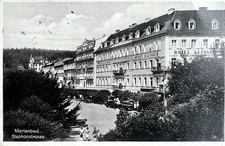 2/AK Marienbad-Stephanstrasse-Tschechien-Hotel Klinger-Echtfoto-1937-gelaufen