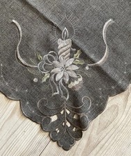 Tischdecke Mitteldecke 80x80 Cm Grau mit Silber Stickerei Weihnachten
