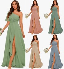 Damen Kurzarm Chiffon Brautjungfernkleider formelle Abendkleider mit Schlitz