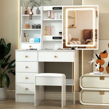 Schminktisch-Set Frisiertisch mit Großem Schminkspiegel mit LED-Lichtleiste