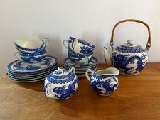 w. NEU Japan Fine Bone China Tassen Tee-Service Litophane Blauer Drache Geisha