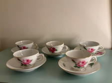Meissen 5 tlg Set Teetassen mit Untertessen Rote Rose mit Goldrand 2 Wahl.