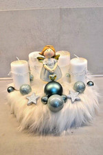 Adventskranz Fellkranz weiß grün künstlich 32 cm Weihnachten Adventsgesteck Deko