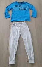 Sanetta Jungen Pyjama Set Schlafanzug Gr. 140 (8 -10 Jahre) blau grau
