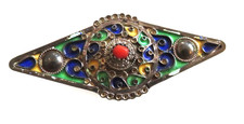Antike Silber Kabyle Emaille Brosche - mit Koralle - Berberschmuck - Algerien