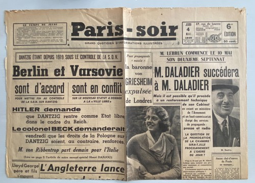 Journal paris soir mai - soir, 1939