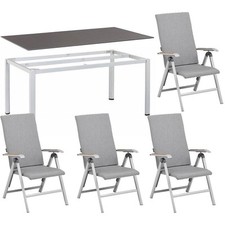 KETTLER Tisch CUBIC + KETTALUX PLUS schieferoptik + 4 Sessel DIAMOND Teak