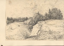 Sehr schöne Konrad Sommer Federzeichnung , Isar bei Einöd