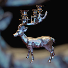 Kerzenhalter Hirsch 5-flammig Metall Silbern groß Kerzenständer sehr eleganter