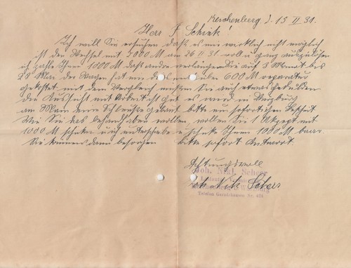 Reichenberg würzburg brief - reichenberg, wÜrzburg,