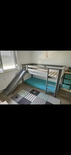 Hochbett Etagenbett mit Rutsche und Vorhängen Kinderbett