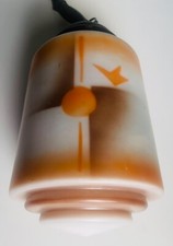 ART DECO Spritzdekor Glas Lampe Bauhaus   Leuchtete neu verkabelt