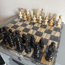 Onyx Schachbrett 33 x 33 cm mit Figuren  - handgefertigt In Mexico - Rarität