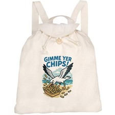 Canvas Rucksack / Backpack "Gimme Your Chips Seagull" (RK00040309)