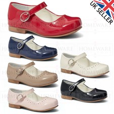 MÄDCHEN MARY JANE SCHUHE SPANISCHER STIL PATENT FLACH ROT ELFENBEIN MARINEBLAU WEISS KAMELROSA