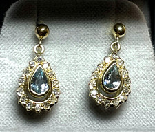 585 Gold 14 K Ohrringe Ohrhänger Aquamarin Tropfen + 28 Diamanten Juwelier gepfl