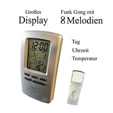 Funk Gong mit Thermometer großes Display Uhr Zeitangabe Alarm Funkgong silber 