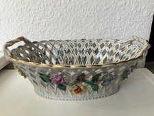 Dresdener Porzellan Potschappel Jardiniere Schale Henkelkorb geblümt um 1920