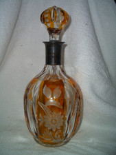 Karaffe mit Bernsteinätze & Silbermontur, Josephinenhütte um 1930, Entwurf Pfohl