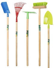 Kinder Gartengeräte Set 5-teilig - Schaufel, Spaten, Rechen, Besen & Fächerbesen