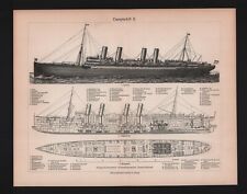 Lithografie 1904: Dampf-Schiff I-IV. Heckraddampfer Strom-Küsten-Dampfer