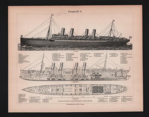 Lithografie 1904 dampf - 1904:, dampf-schiff