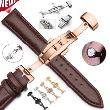 Leder Uhrenarmband Ersatz Armband 14/16/18/19/20/22/24mm Butterfly-Faltschließe