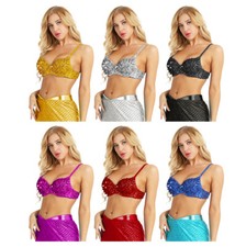 Damen glänzend Pailletten BH Top mit Glitzer Crop Bra Tops Tanz Bauchtanz Kostüm