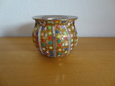 Handarbeit aus Indien Vase Pflanzgefäß Metall beklebt m. Blüten Spiegelelementen