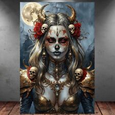 LEINWAND BILD ER XXL ABSTRAKT GOTHIC TATTOO FRAU GESICHT SKULL WAND POSTER P874