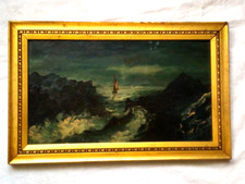 blattvergoldeter ART DECO Bilderrahmen ~ 1910 ÖLBILD auf Holz - Peitze Danois -