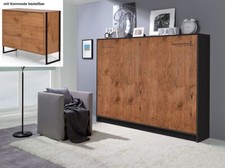 Schrankbett Wandbett Klappbett horizontal HB 140x200 cm eiche lancelot schwarz 