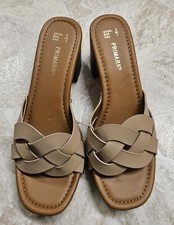 Damen Sandalen Pantoletten NEU Gr.38, Beige/Braun mit Absatz