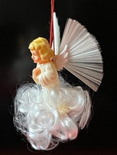 alter Christbaumschmuck Schwebeengel Engel Glasfaser Flügel Wolke aus Engelshaar