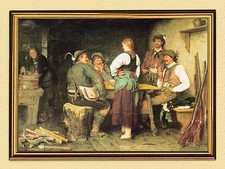 Wilderer in der Sennhütte Gewehre Sennerin Franz von Defregger A3 58 b Gerahmt