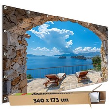 Sichtschutz Garten Plane groß Motiv Bauzaun Banner Liegestühle Balkon Meer Blick