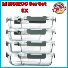 Frischhaltedosen Glas 8 Set, Aufbewahrungsbox VorratsdoseGefrier Behälter 860 ml