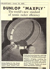 Original 1933 Reklame für DUNLOP "Maxply" Tennisschläger Vintage Kleindruckanzeige