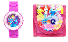 Disney Princess Kinder Uhr Lernuhr Set Armbanduhr mit Brustbeutel Silkonarmband