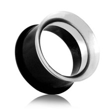 Double Flared Flesh Tunnel Acryl Stahl Plug Piercing Tunnelset Schwarz Silbern