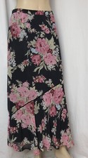 Laura Ashley Rock 38 schwarz rosa Rosen Seide vintage 90er lang Abendrock