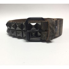Nietengürtel - Gürtel mit schwarzen Pyramidennieten - 2-Reihig - B020D - Echtled