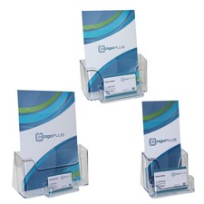 Prospekthalter m. Visitenkartenständer DIN lang, A4, A5, Prospektständer, Flyer