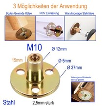 M10 Metall Aufschraub Gewinde Hülse Boden Rohr Wand Gewinde 3 Punkt Bodenplatte