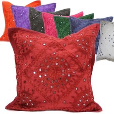 Kissen 40x40  Kissenhülle bestickt Spiegelchen Kissenbezug Baumwolle Indien