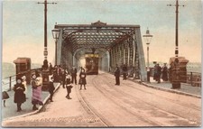 Vintage Postkarte Clarence Bridge Straßenbahn Cardiff Wales Fußgänger