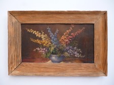 Ölbild Gemälde antik  Blumen Stillleben  1944  Echtholzrahmen 33x51cm