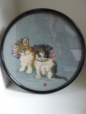 Gobelin-Bild,2 Katzen,rund,mit