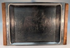 Serviertablett Denmark Mid Century Edelstahl 18/8 mit Holzgriffen Vintage